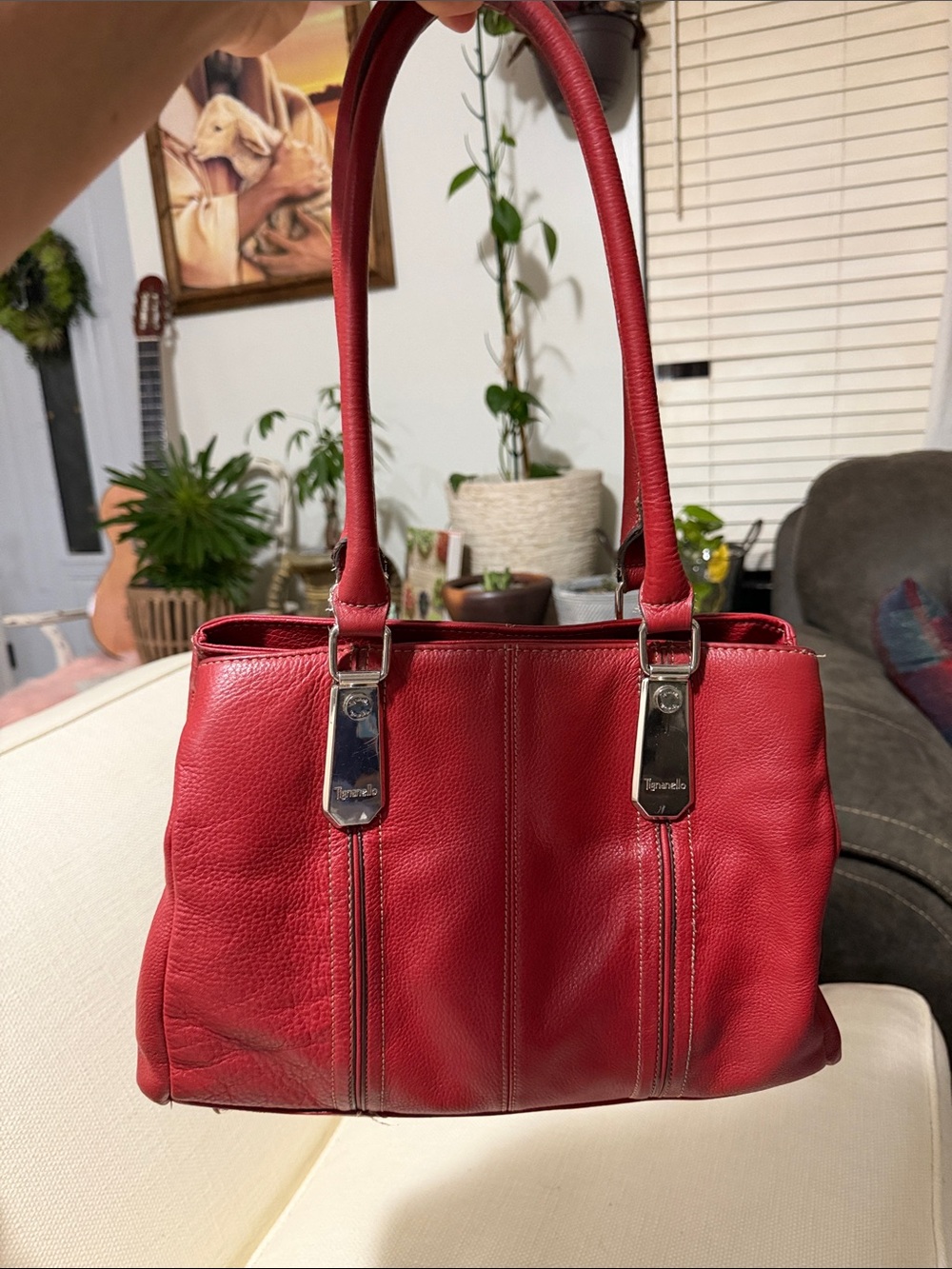 Tignanello Red Pebbled Leather Shoulder Bag